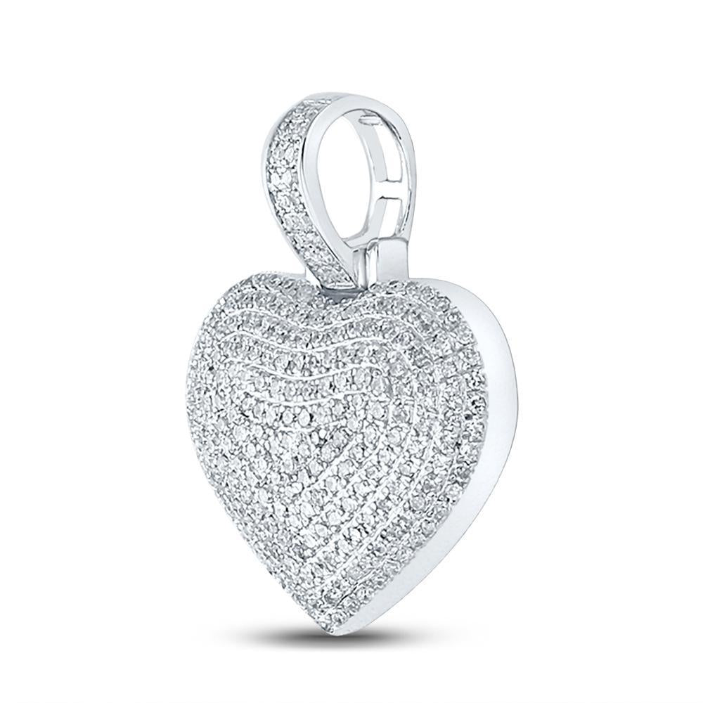 10kt White Gold Womens Round Diamond Charmed Heart Pendant 3/4 Cttw