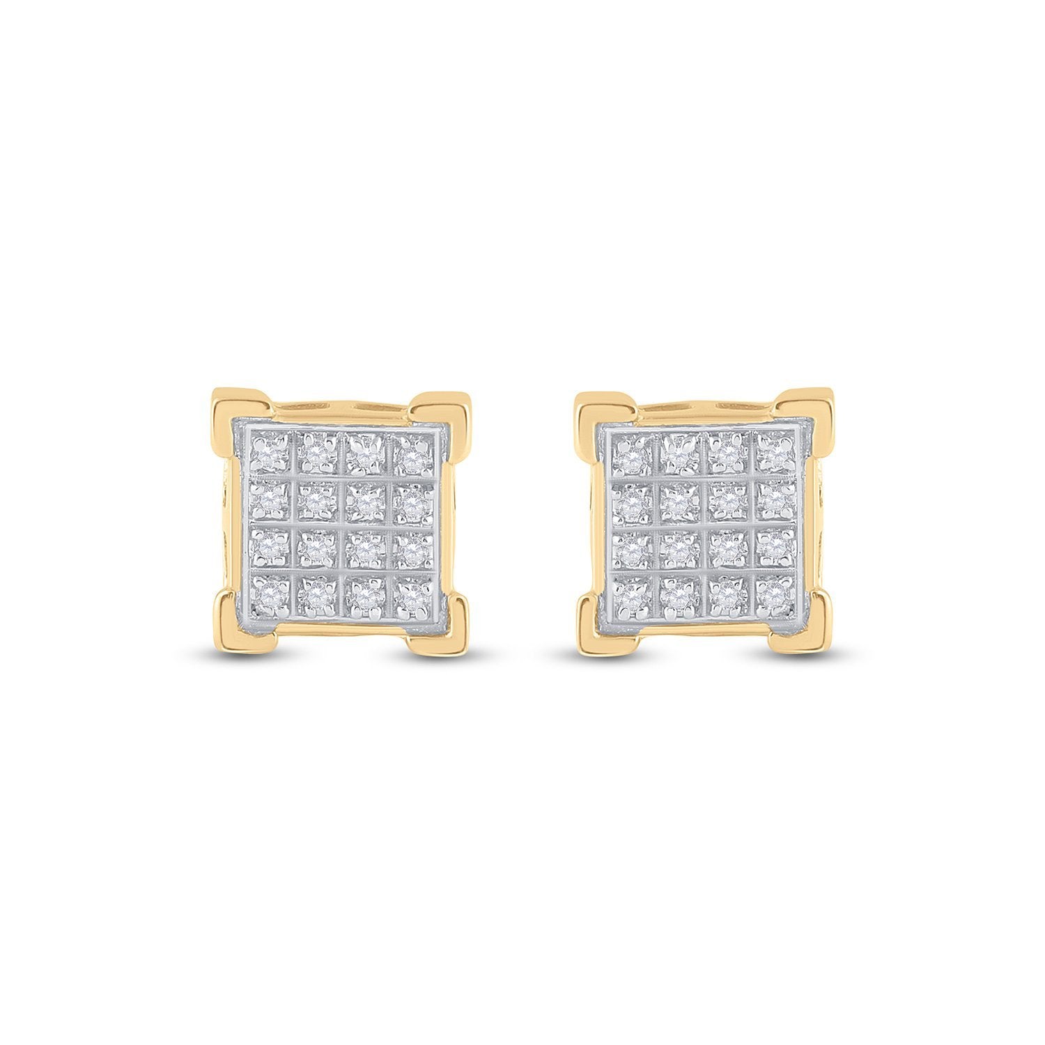 10kt Yellow Gold Mens Round Diamond Square Cluster Earrings 1/10 Cttw