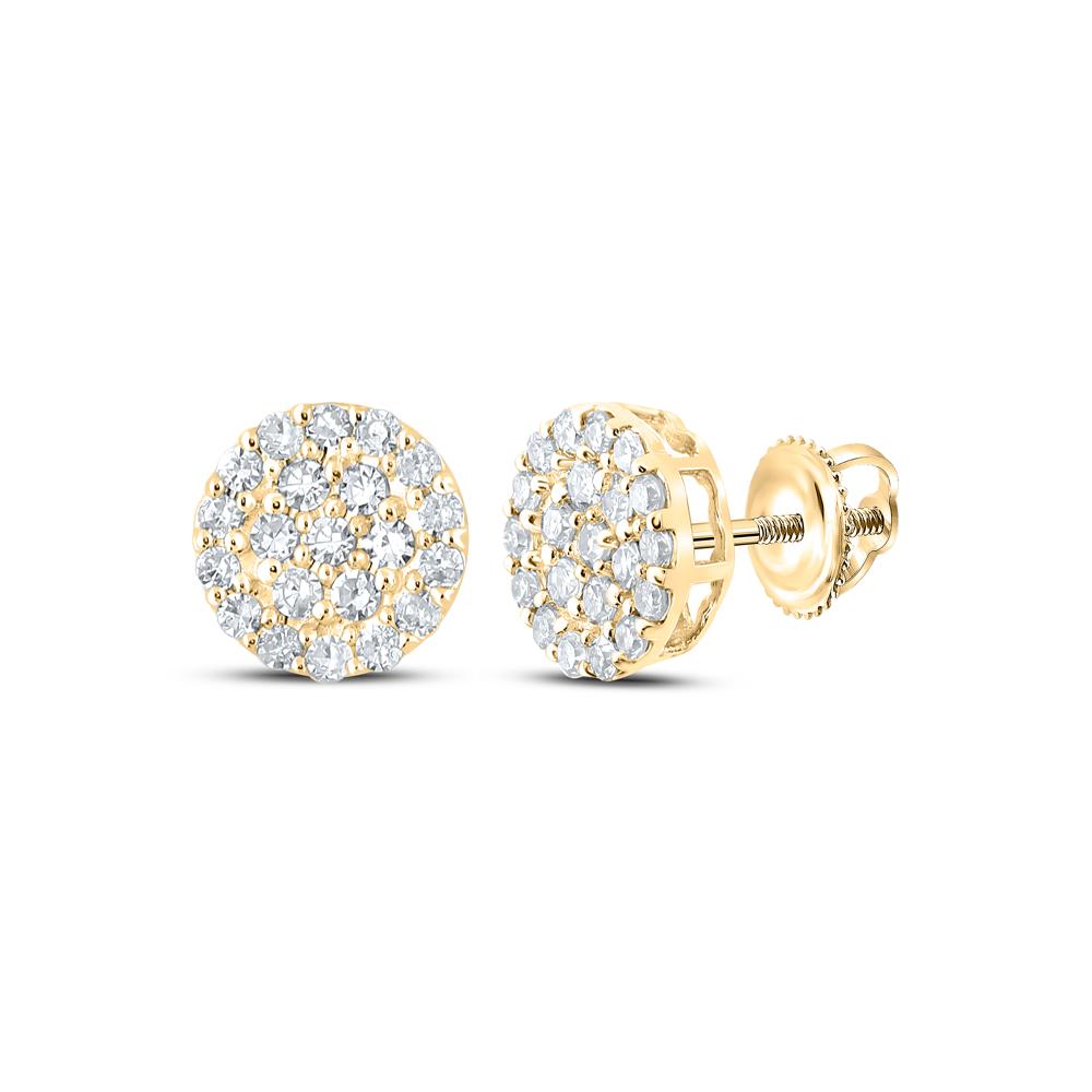 10kt Yellow Gold Mens Round Diamond Cluster Earrings 1/4 Cttw