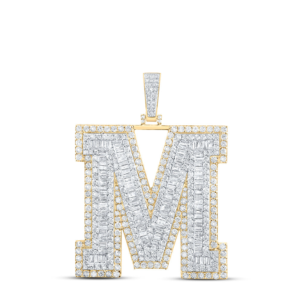 10kt Yellow Gold Mens Baguette Diamond M Initial Letter Charm Pendant 9 Cttw