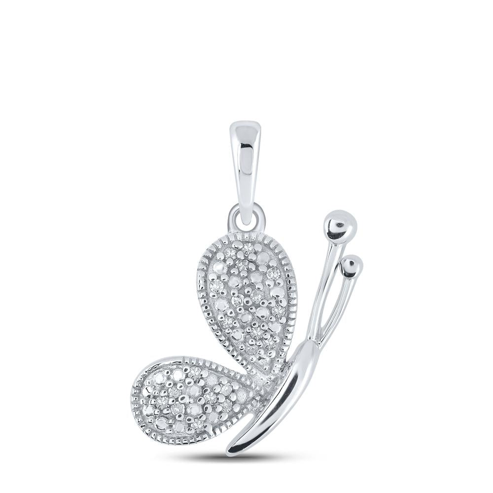 10kt White Gold Womens Round Diamond Butterfly Pendant 1/20 Cttw