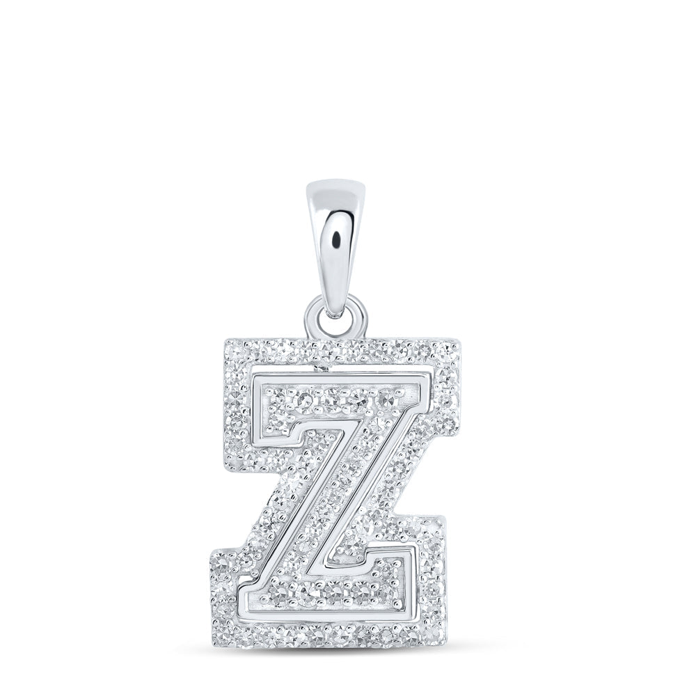 10kt White Gold Womens Round Diamond Z Initial Letter Pendant 1/4 Cttw