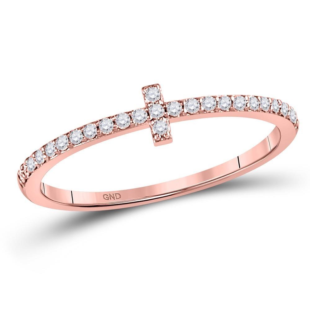 10kt Rose Gold Womens Round Diamond Cross Stackable Band Ring 1/6 Cttw