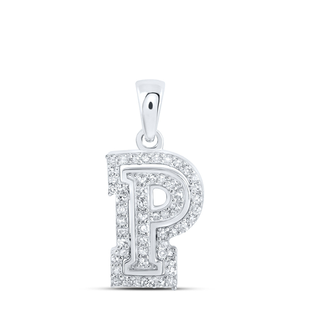 10kt White Gold Womens Round Diamond P Initial Letter Pendant 1/6 Cttw