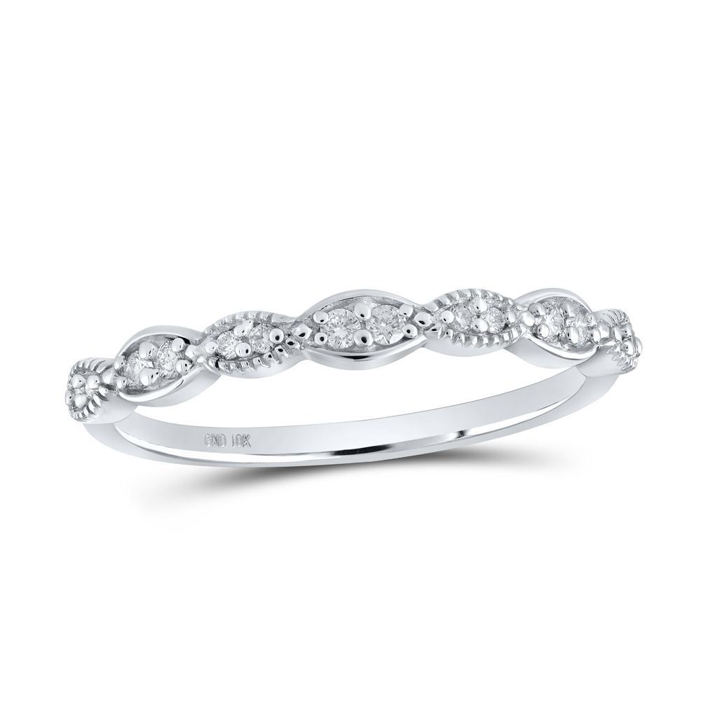 10kt White Gold Womens Round Diamond Stackable Band Ring 1/8 Cttw