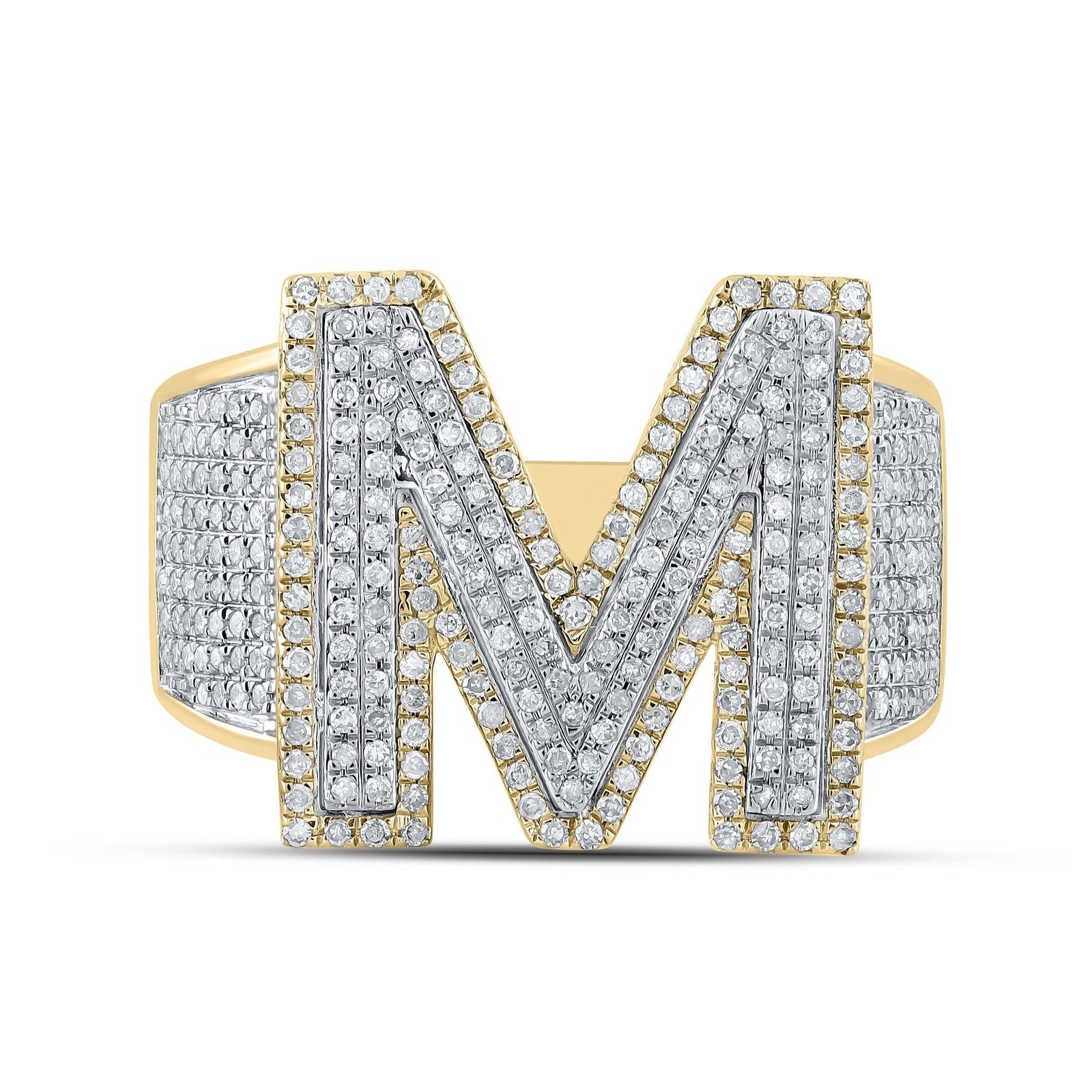 Men's 10kt Two-Tone Gold V Initial Letter Ring