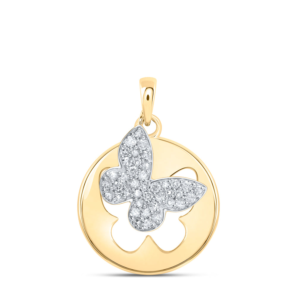 10kt Yellow Gold Womens Round Diamond Cutout Butterfly Pendant 1/3 Cttw