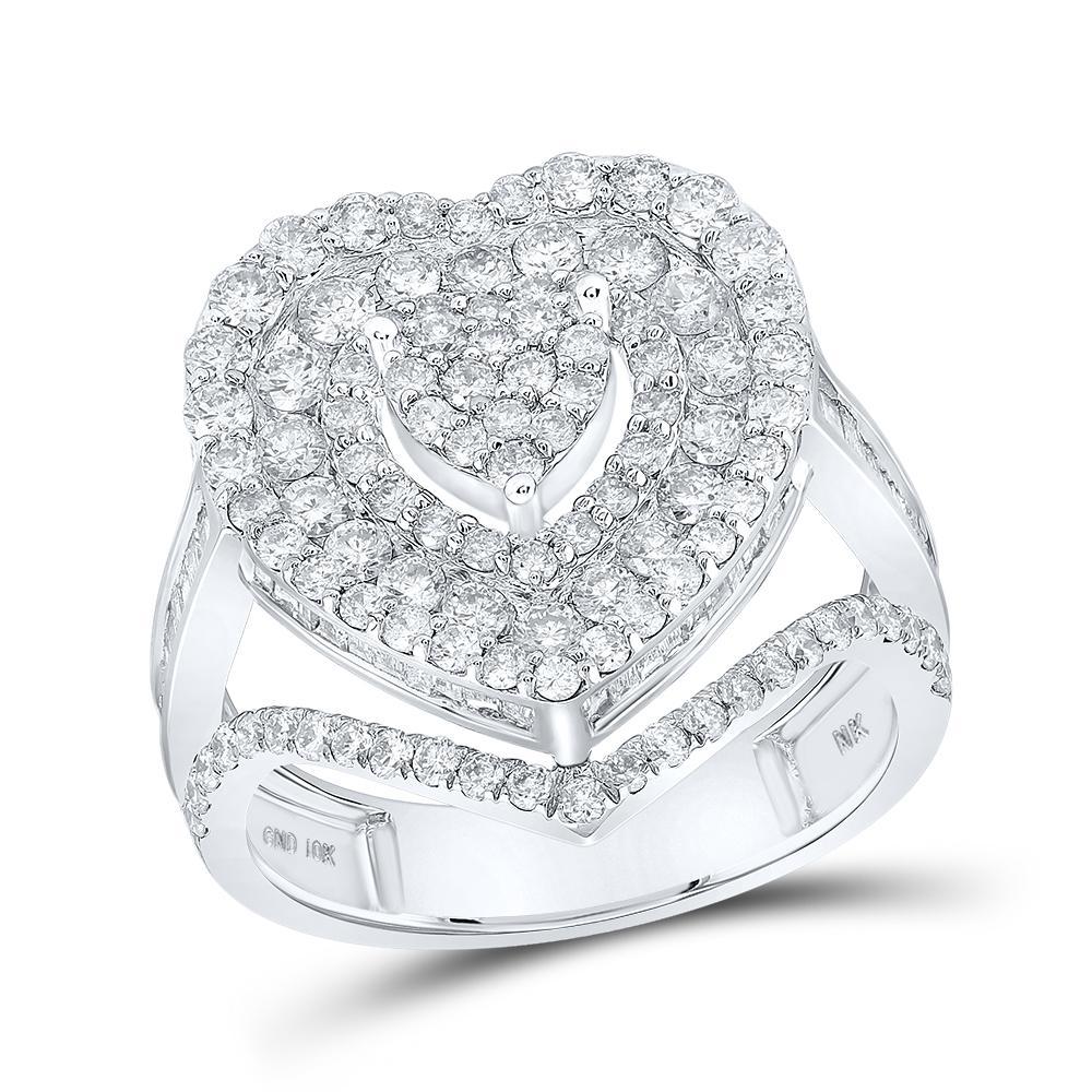 10kt White Gold Womens Round Diamond Heart Ring 2-1/4 Cttw