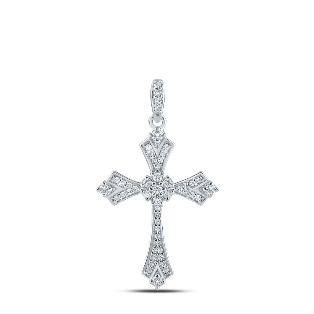 10kt White Gold Womens Round Diamond Cross Pendant 1/5 Cttw