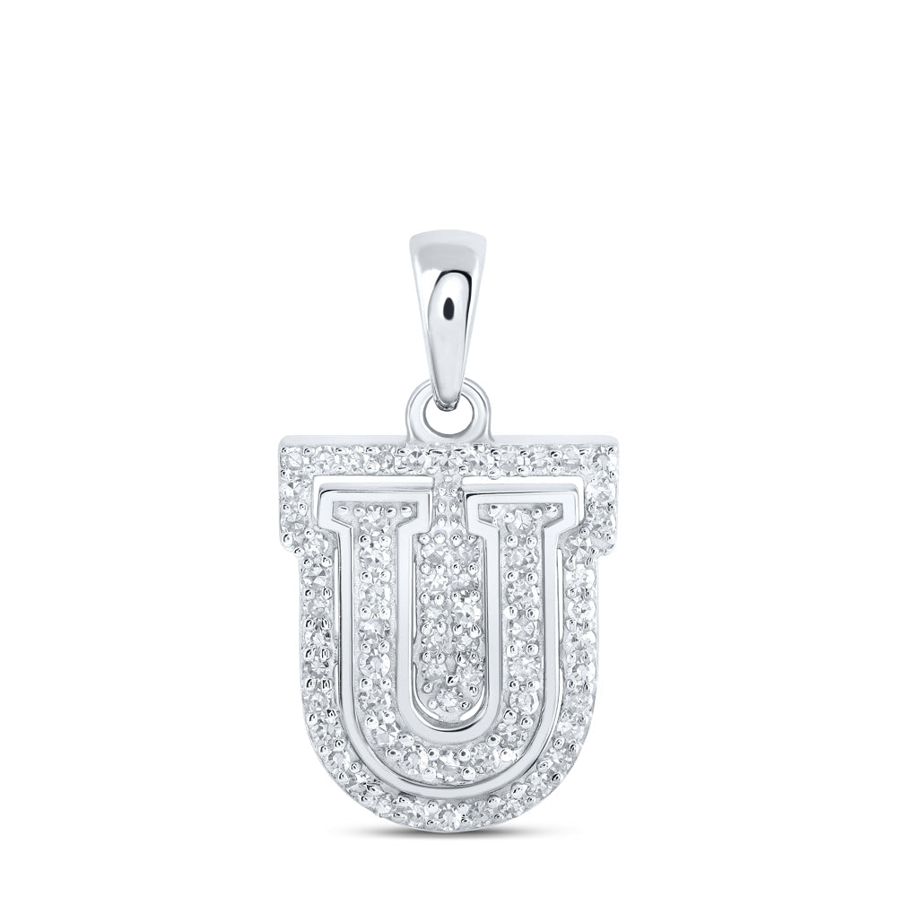 10kt White Gold Womens Round Diamond U Initial Letter Pendant 1/5 Cttw