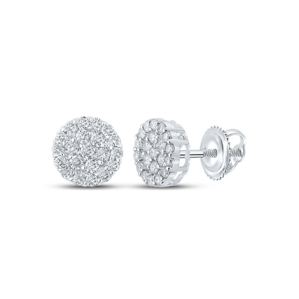 10kt White Gold Mens Round Diamond Cluster Earrings 3/4 Cttw