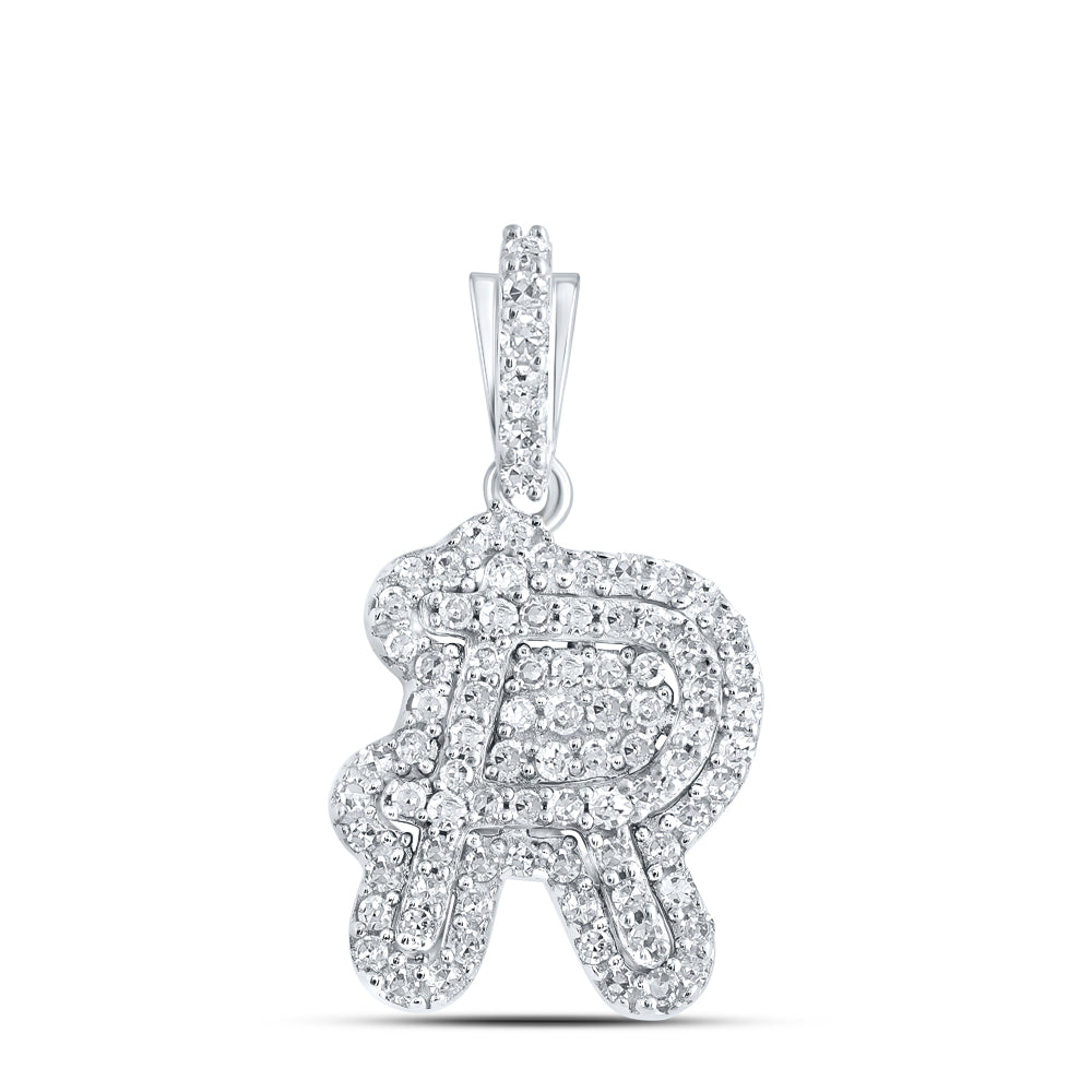 10kt White Gold Womens Round Diamond R Initial Letter Pendant 1/5 Cttw