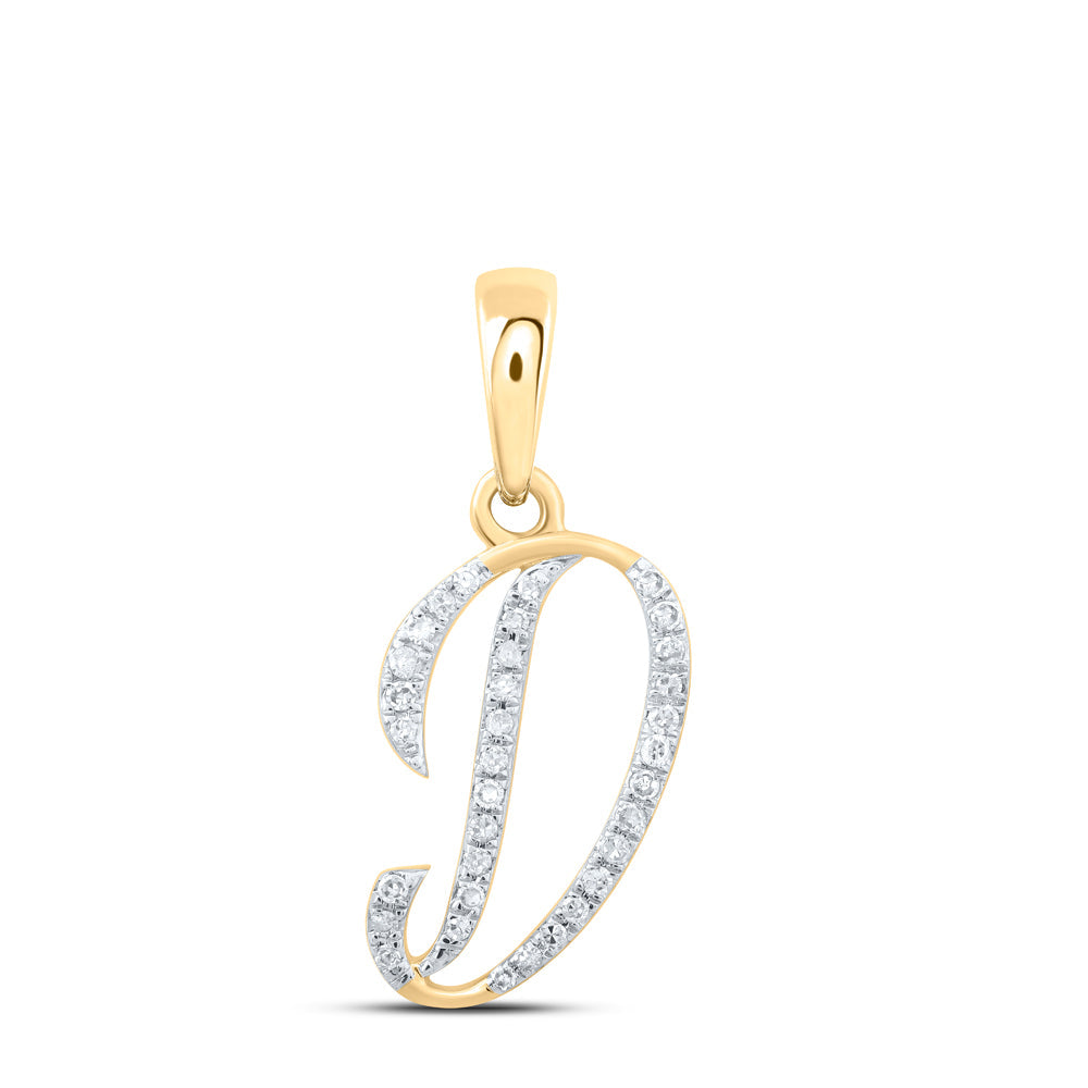 10kt Yellow Gold Womens Round Diamond D Initial Letter Pendant 1/10 Cttw