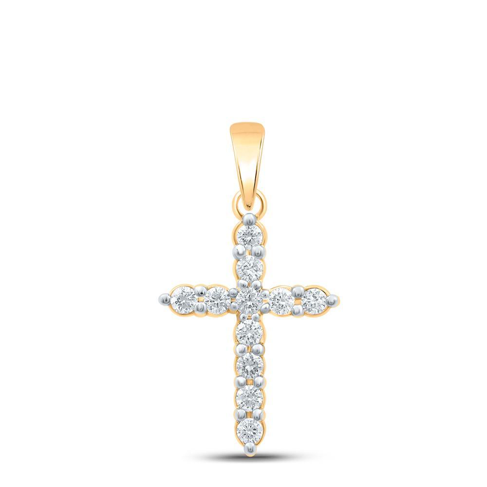 10kt Yellow Gold Womens Round Diamond Cross Pendant 1/4 Cttw