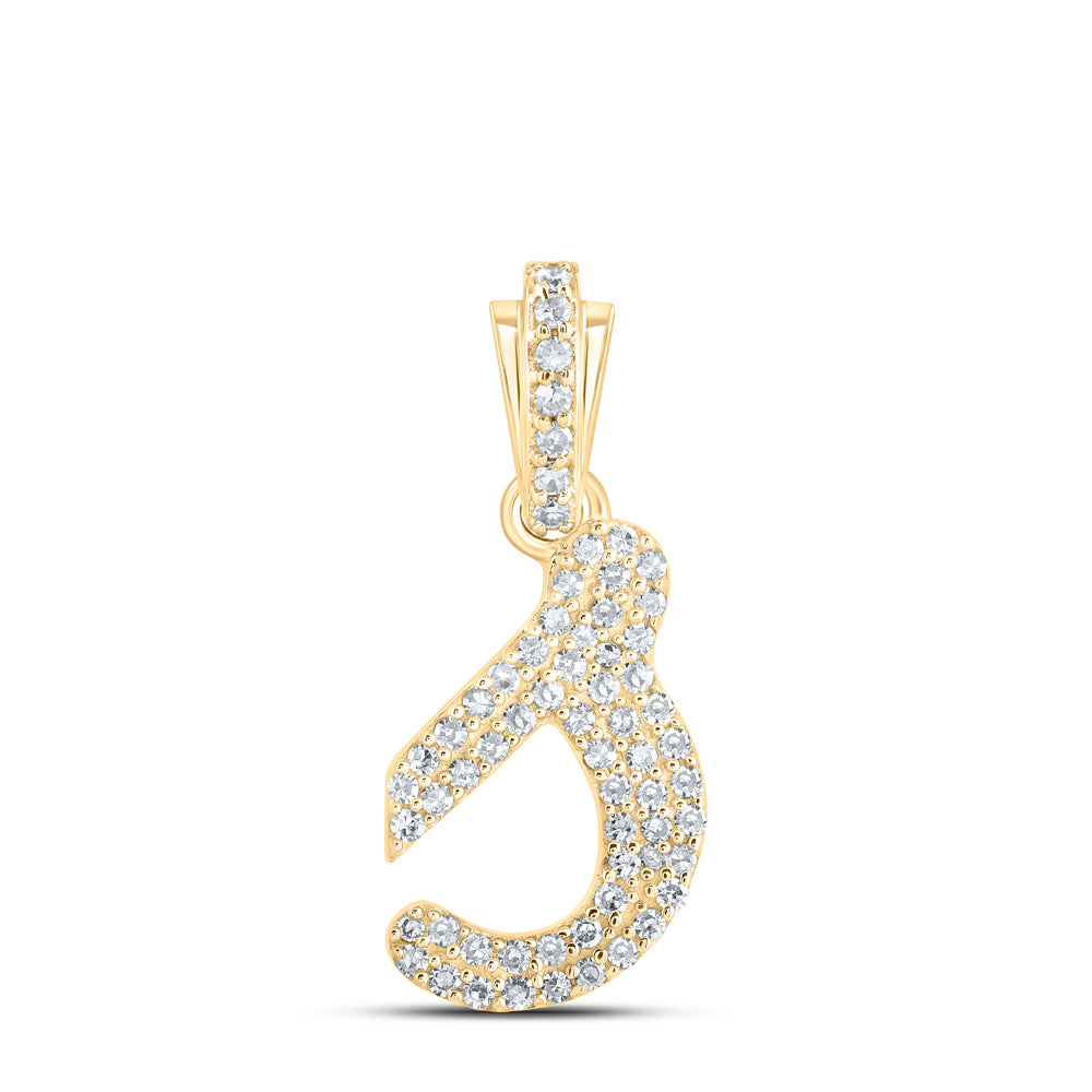 10kt Yellow Gold Womens Round Diamond S Cursive Initial Letter Pendant 1/4 Cttw