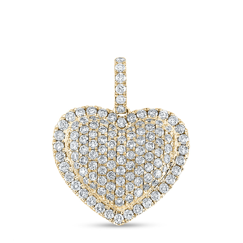 14kt Yellow Gold Womens Round Diamond Heart Pendant 1-1/4 Cttw