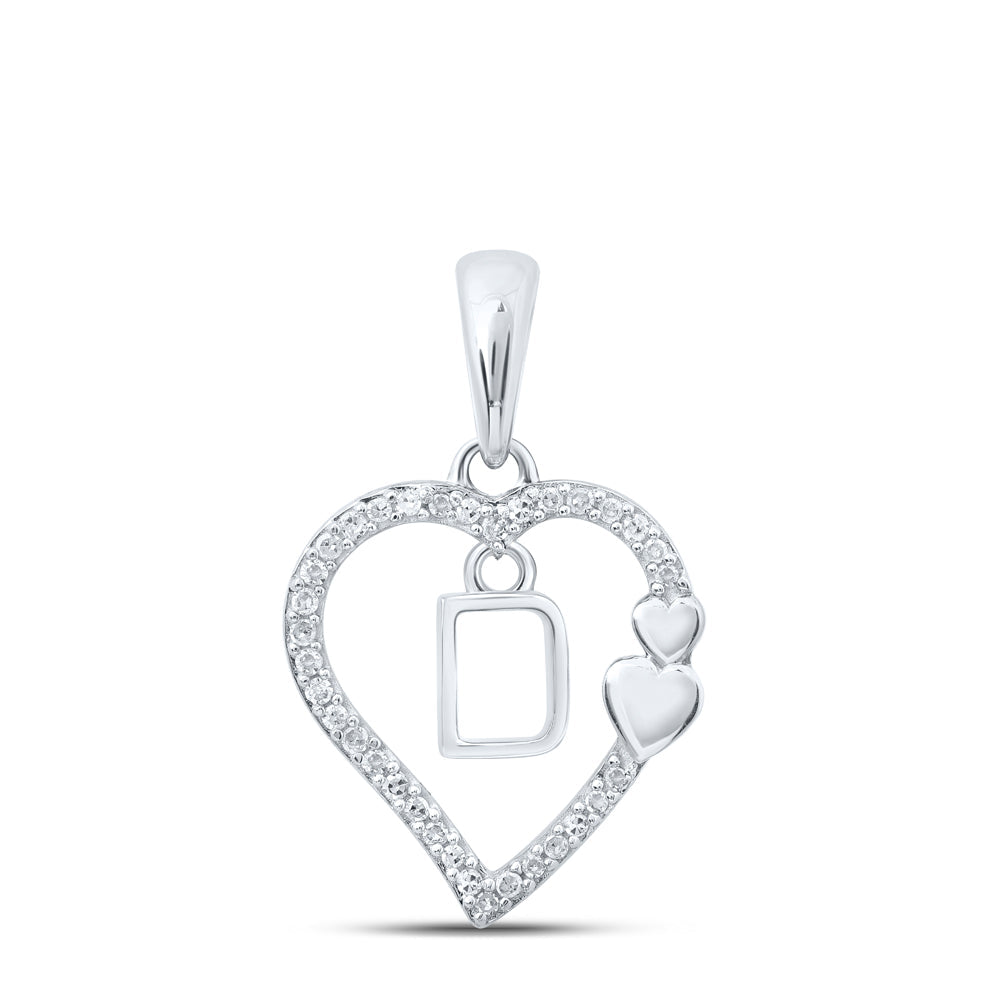 10kt White Gold Womens Round Diamond D Heart Letter Pendant 1/10 Cttw