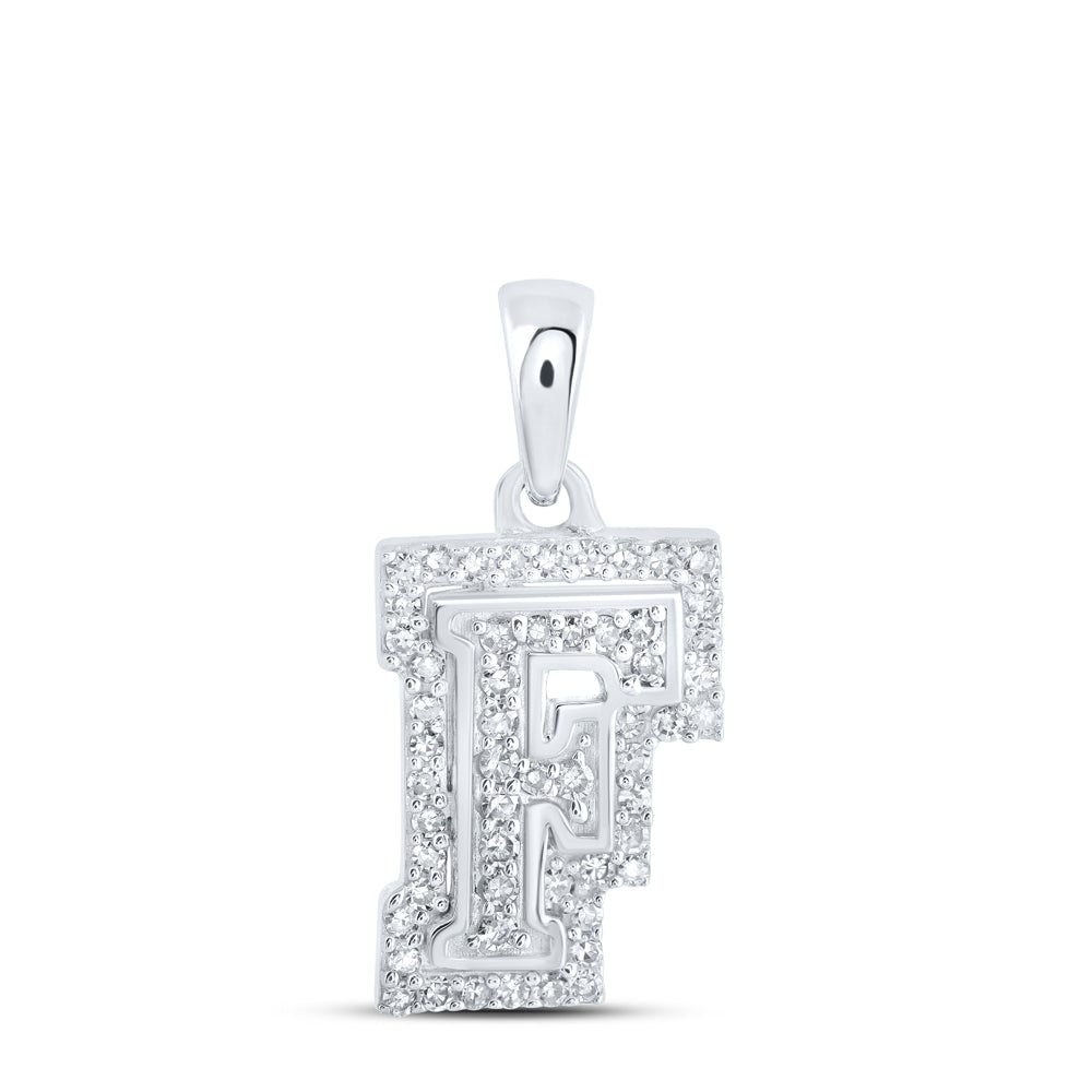 10kt White Gold Womens Round Diamond F Initial Letter Pendant 1/5 Cttw