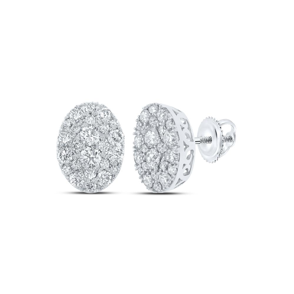 10kt White Gold Womens Round Diamond Oval Cluster Earrings 1-1/5 Cttw