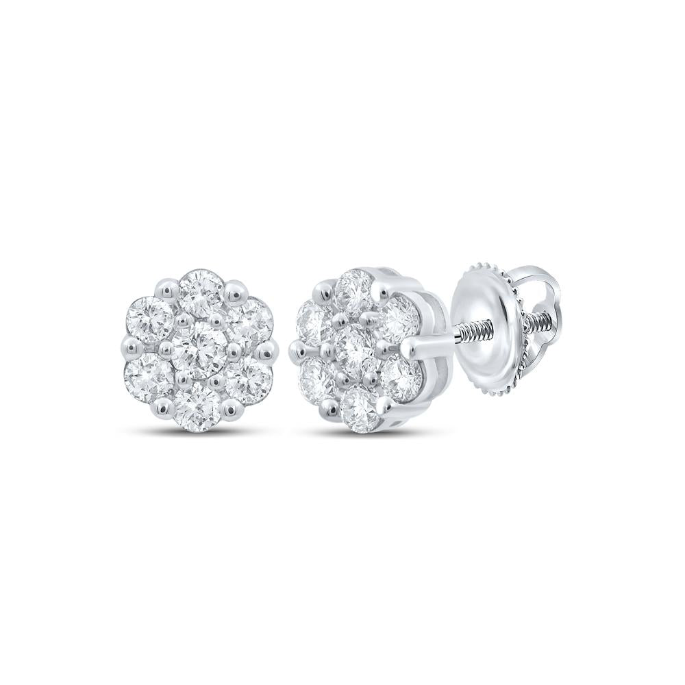 10kt White Gold Womens Round Diamond Flower Cluster Earrings 3/4 Cttw