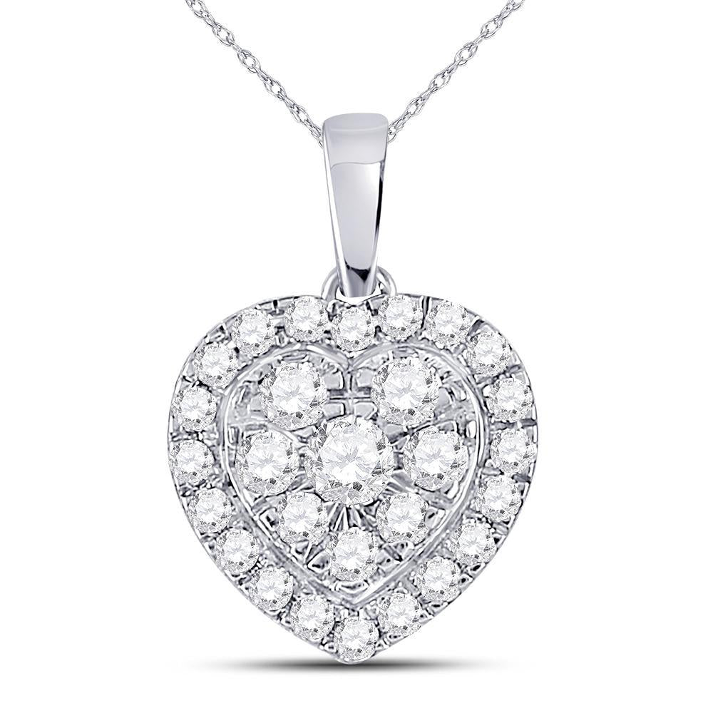 10kt White Gold Womens Round Diamond Heart Pendant 1/2 Cttw