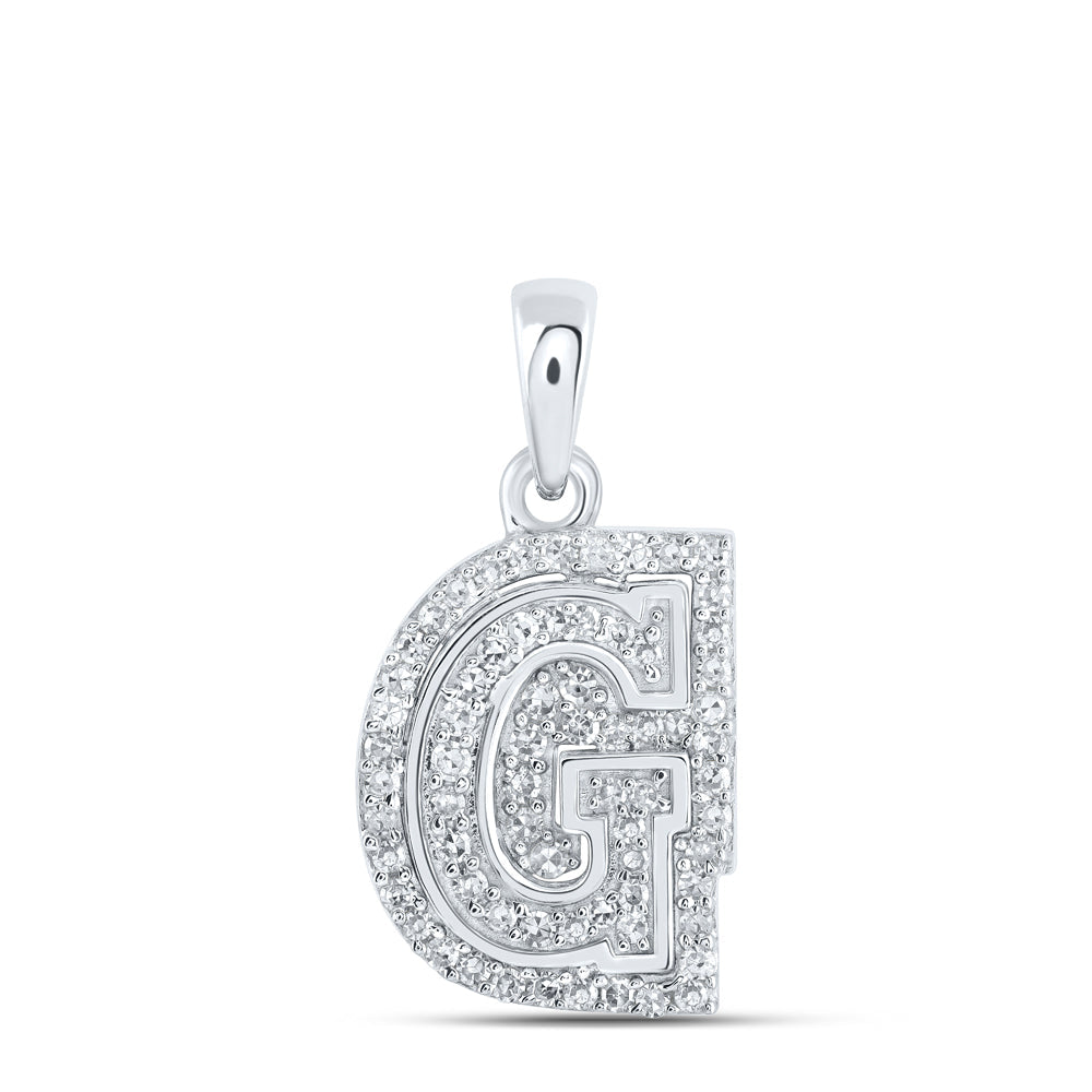 10kt White Gold Womens Round Diamond G Initial Letter Pendant 1/5 Cttw