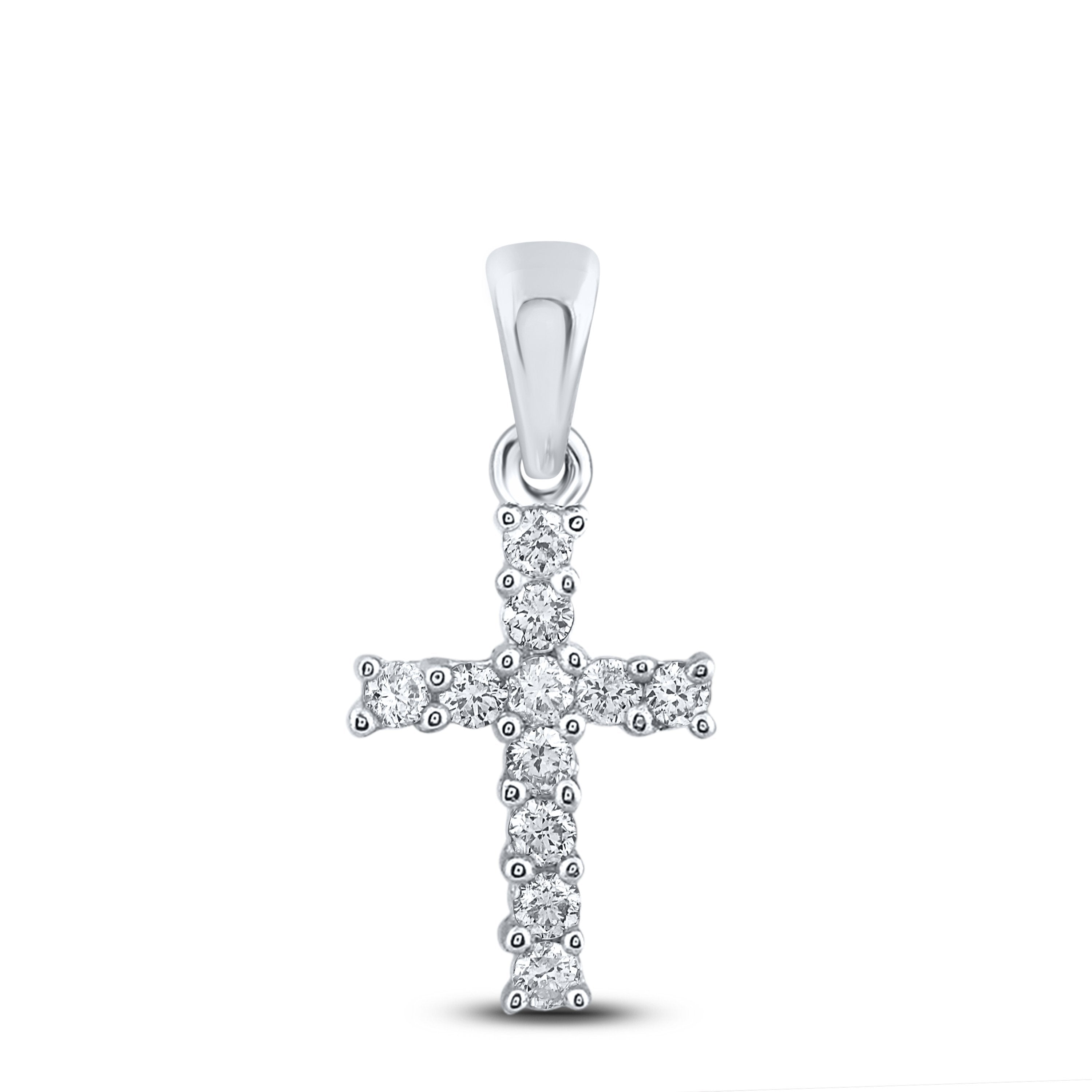 14kt White Gold Womens Round Diamond Cross Pendant 1/10 Cttw