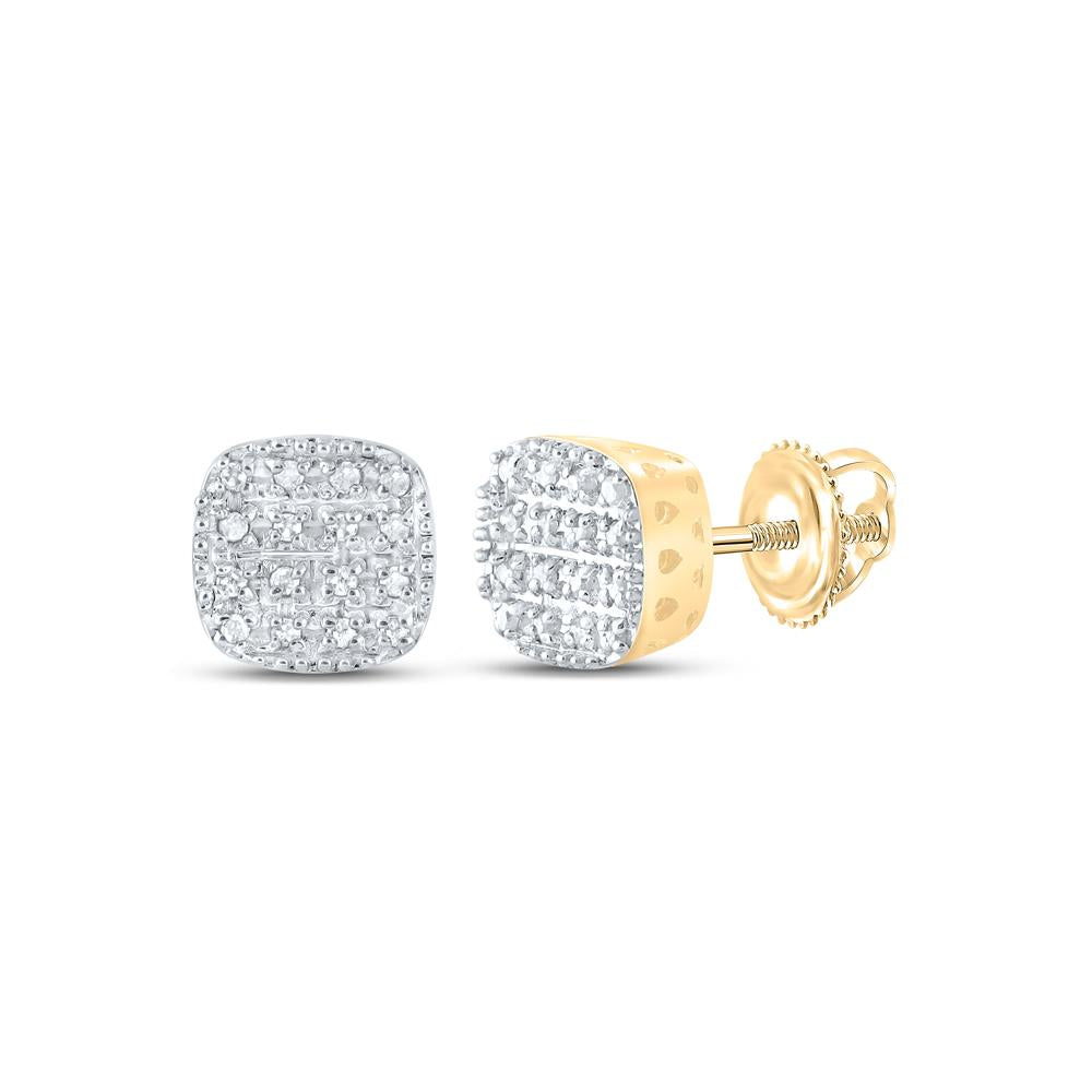 10kt Yellow Gold Mens Round Diamond Square Earrings 1/10 Cttw