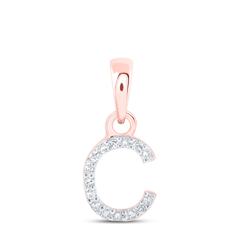 10kt Rose Gold Womens Round Diamond C Initial Letter Pendant .03 Cttw