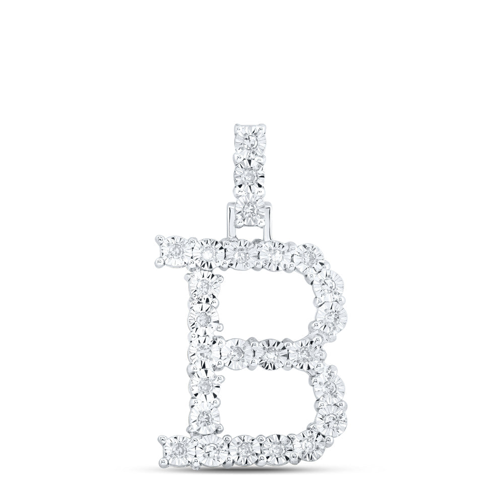 10kt White Gold Womens Round Diamond B Initial Letter Pendant 1/8 Cttw