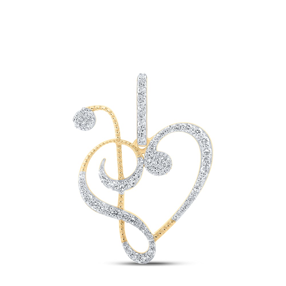 10kt Yellow Gold Womens Round Diamond Treble Heart Pendant 1/3 Cttw