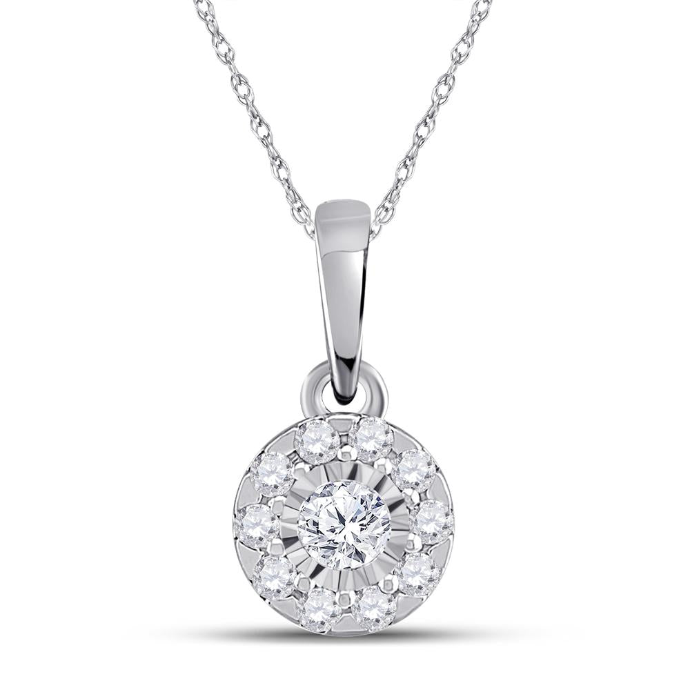 10kt White Gold Womens Round Diamond Cluster Pendant 1/6 Cttw