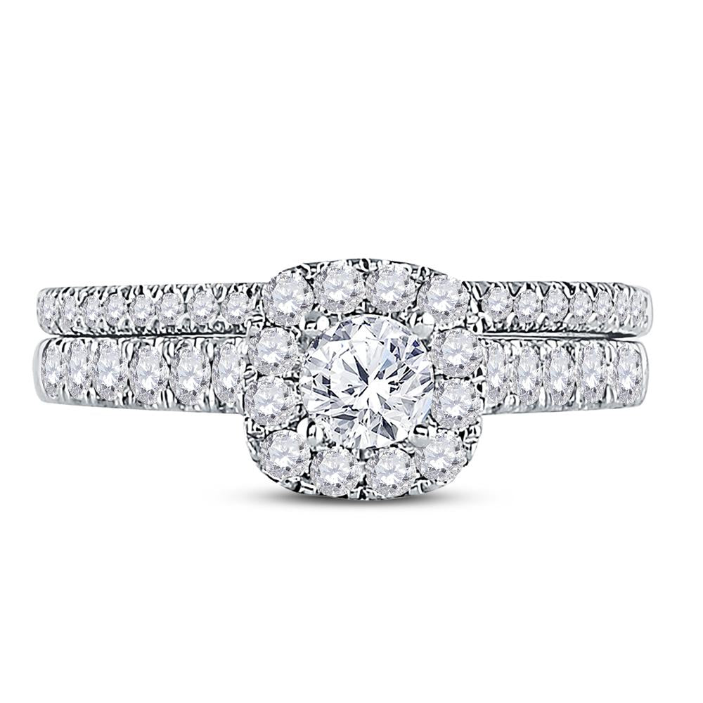 14kt White Gold Round Diamond Bridal Wedding Ring Band Set 1 Cttw