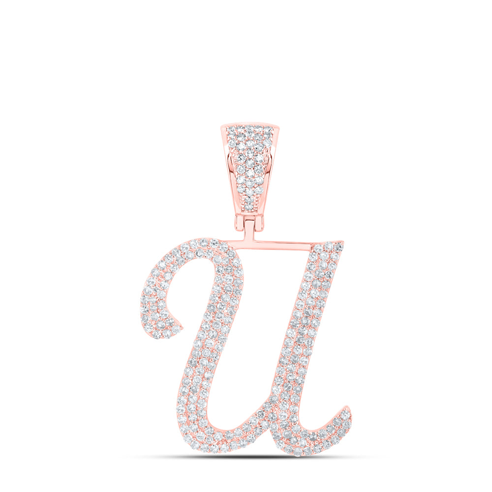 10kt Rose Gold Mens Round Diamond U Initial Letter Charm Pendant 1 Cttw