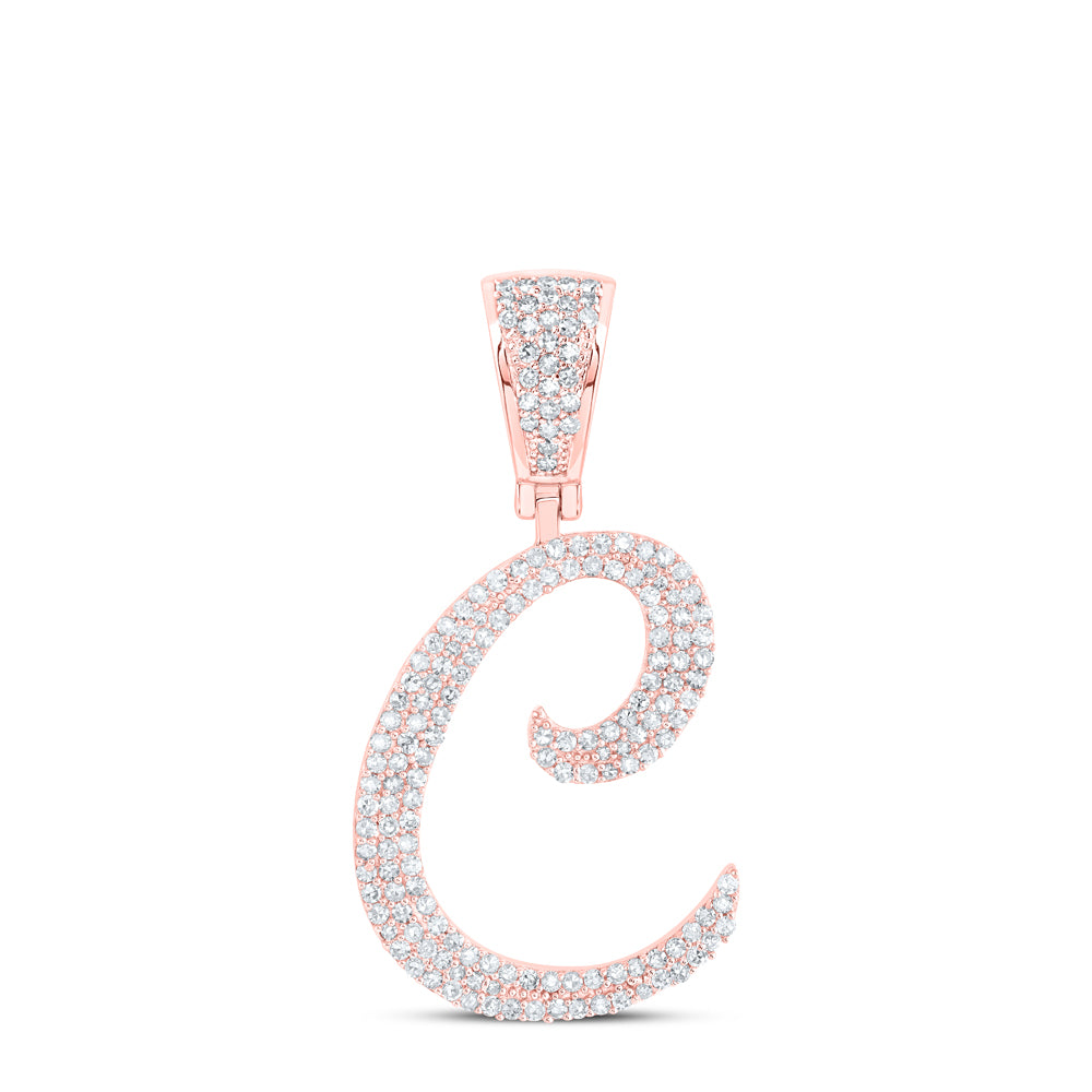 10kt Rose Gold Mens Round Diamond C Initial Letter Charm Pendant 3/4 Cttw