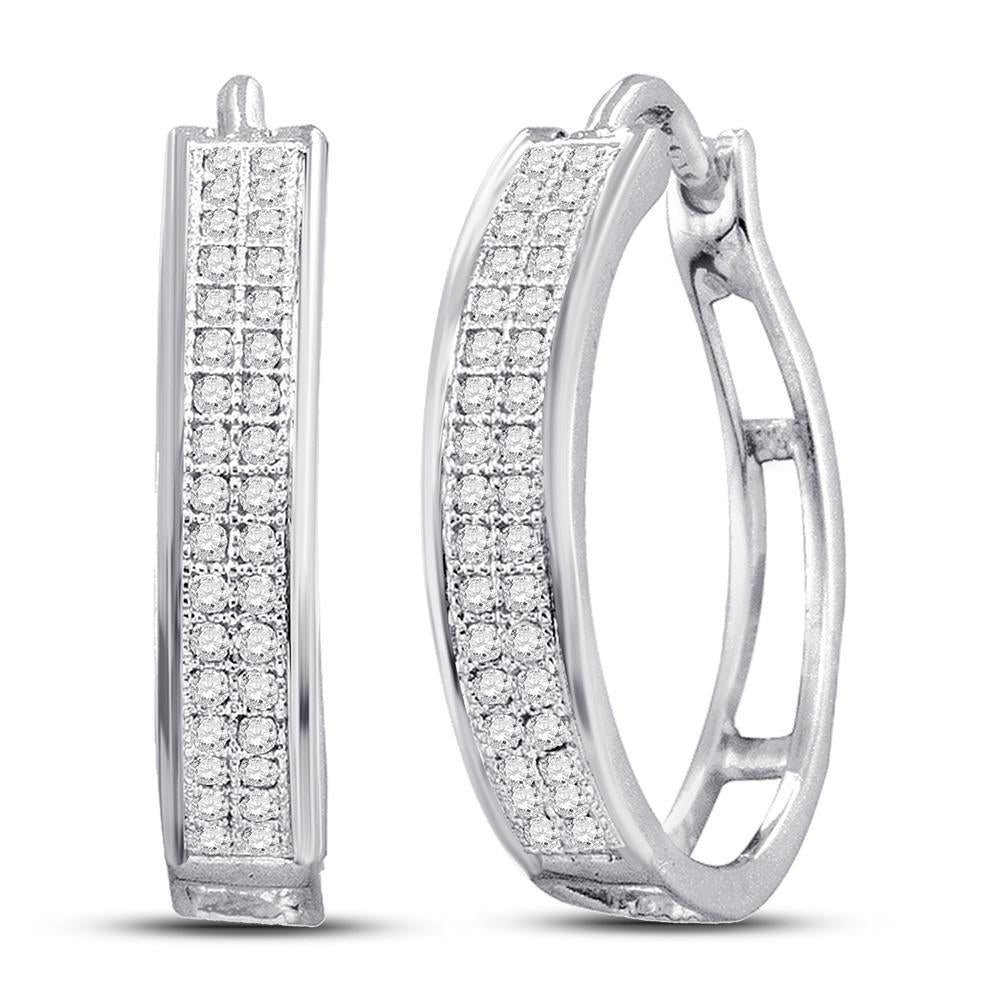 10kt White Gold Womens Round Diamond Hoop Earrings 1/5 Cttw