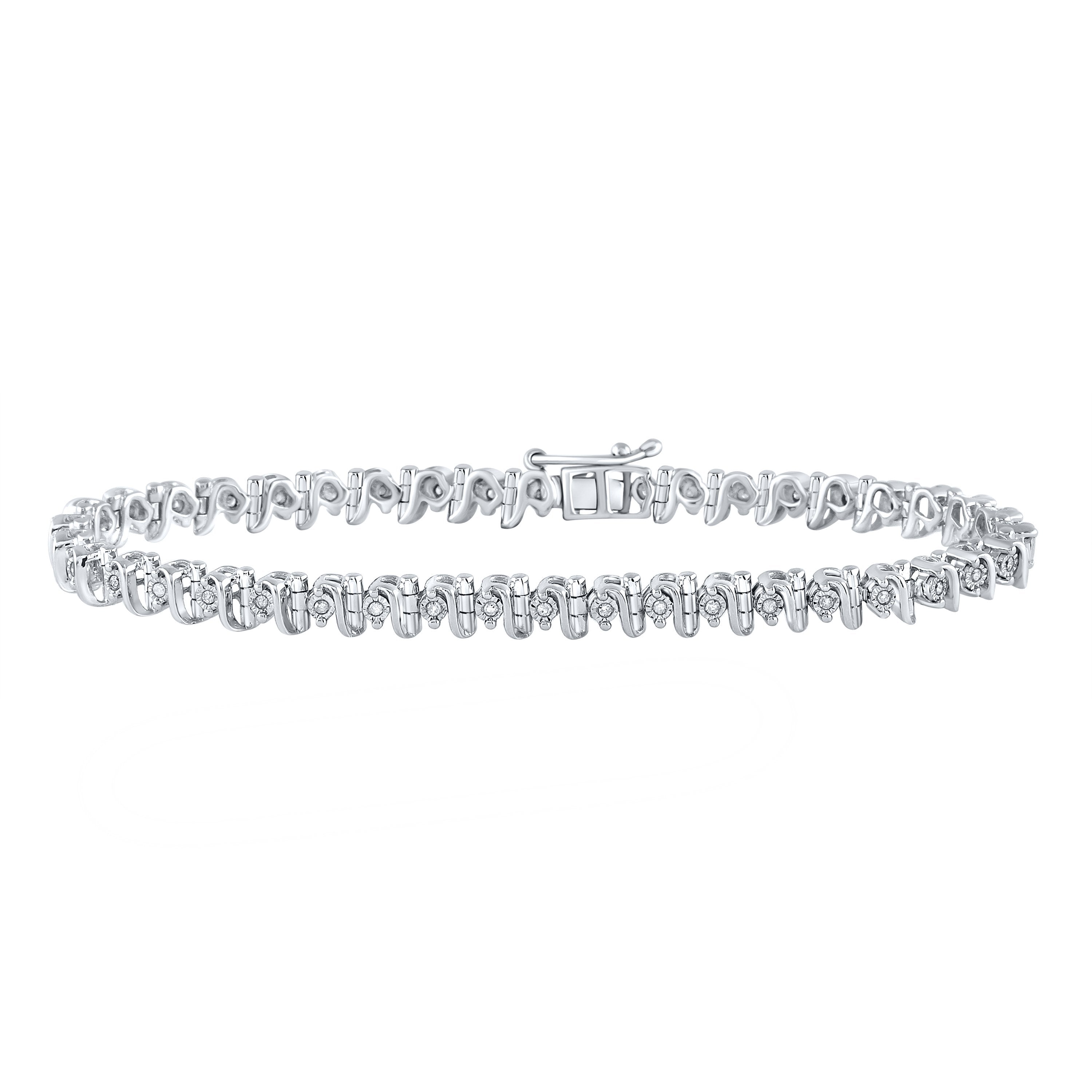 Sterling Silver Womens Round Diamond S Link Tennis Bracelet 1/3 Cttw