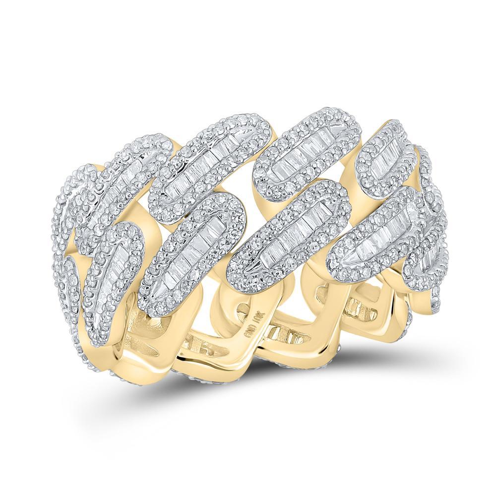 10kt Yellow Gold Mens Baguette Diamond Cuban Link Band Ring 2-1/3 Cttw