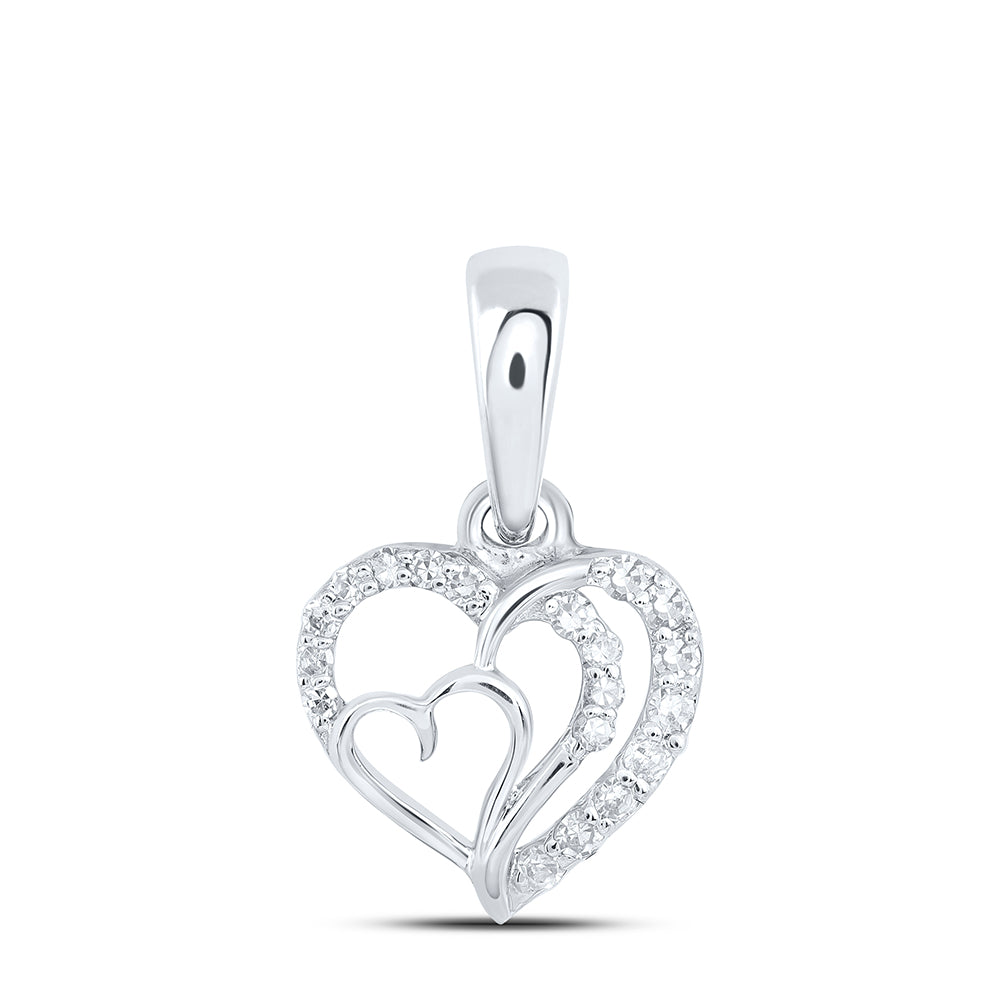 10kt White Gold Womens Round Diamond Heart Pendant 1/10 Cttw