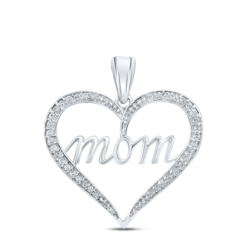 10kt White Gold Womens Round Diamond Mom Heart Pendant 1/10 Cttw