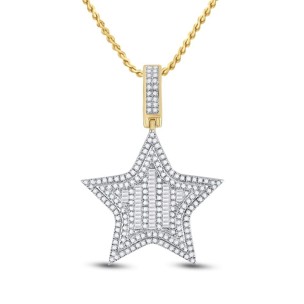 14kt Yellow Gold Mens Round Diamond Star Charm Pendant 3/4 Cttw