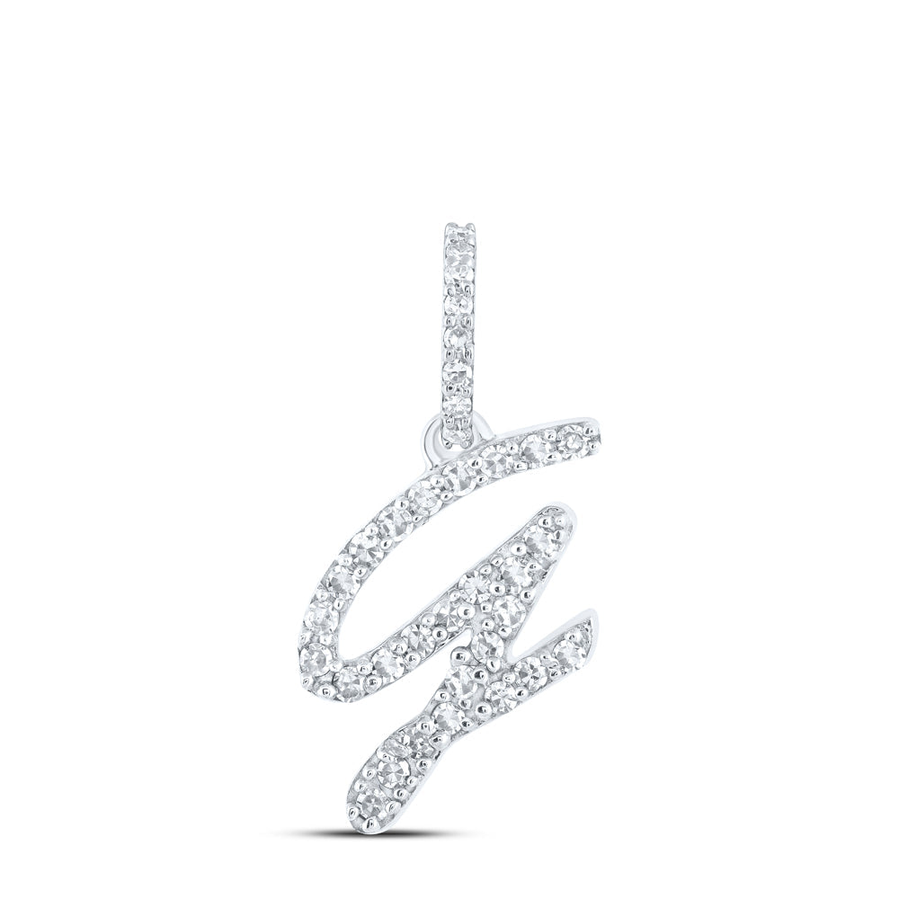 10kt White Gold Womens Round Diamond G Initial Letter Pendant 1/8 Cttw