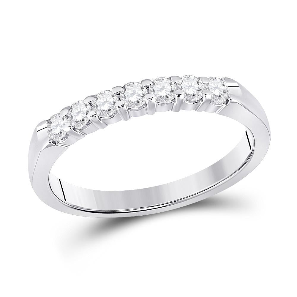 14kt White Gold Womens Round Diamond Single Row Band Ring 1/3 Cttw