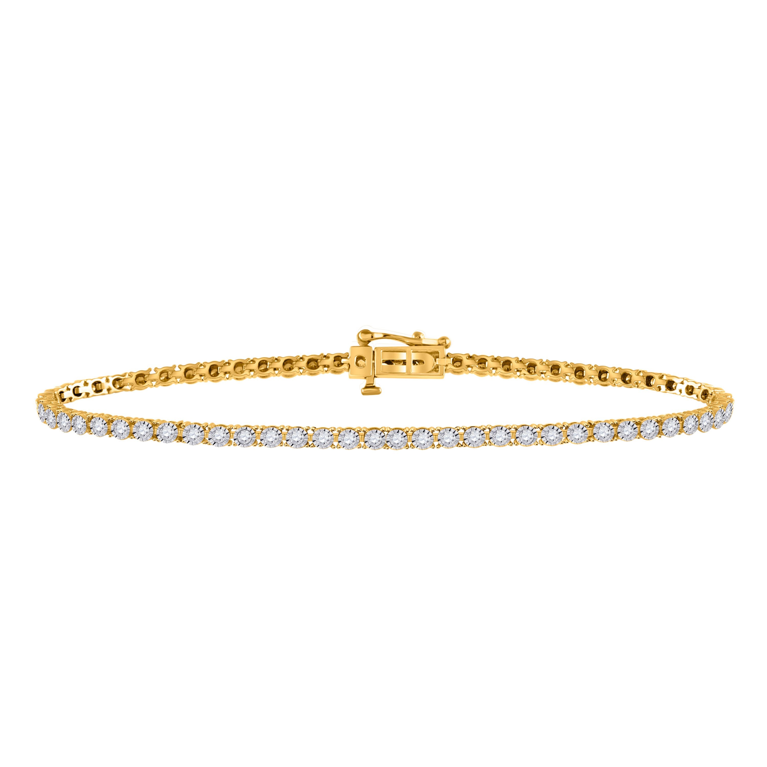 14kt Yellow Gold Womens Round Diamond Tennis Bracelet 1 Cttw