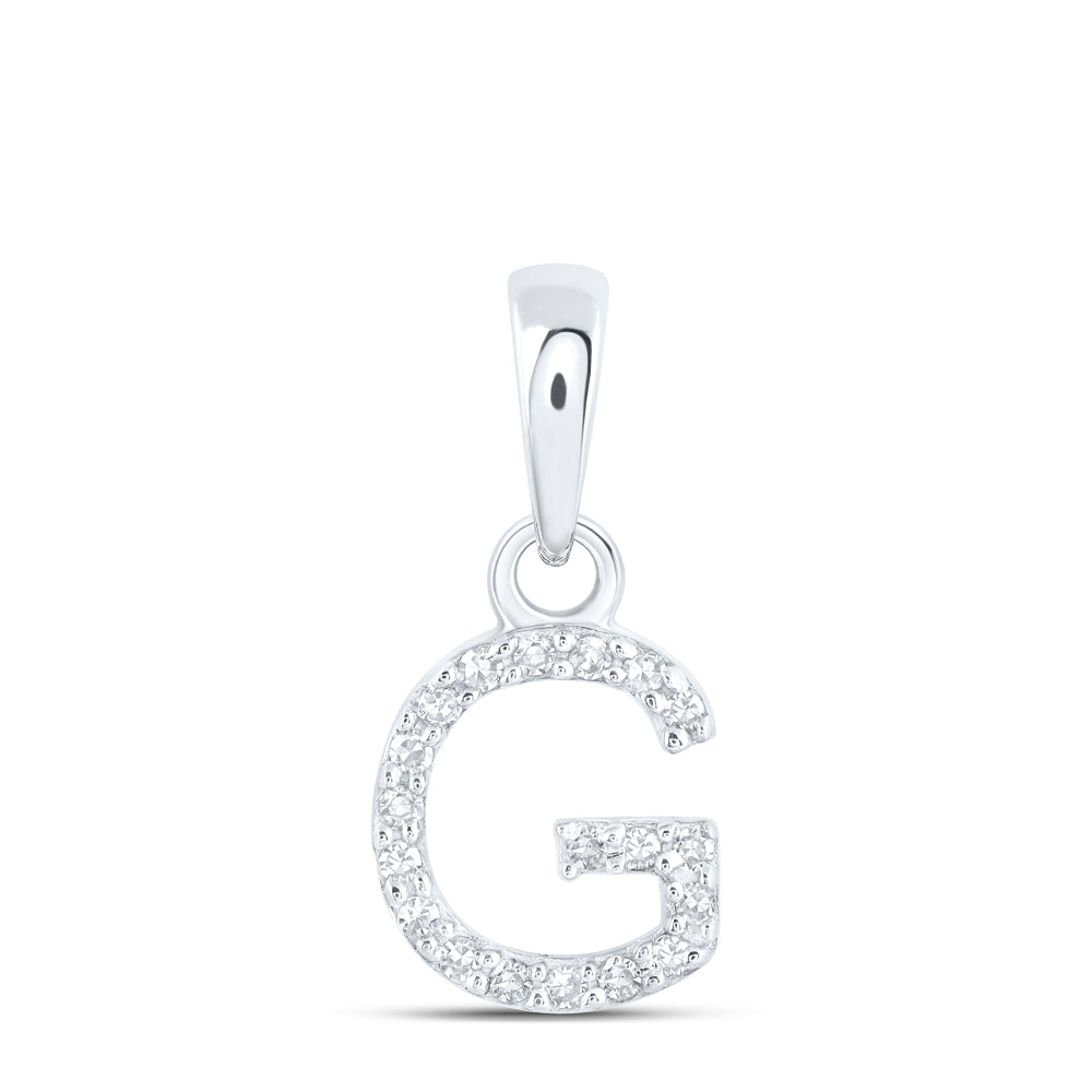 10kt White Gold Womens Round Diamond G Initial Letter Pendant 1/20 Cttw