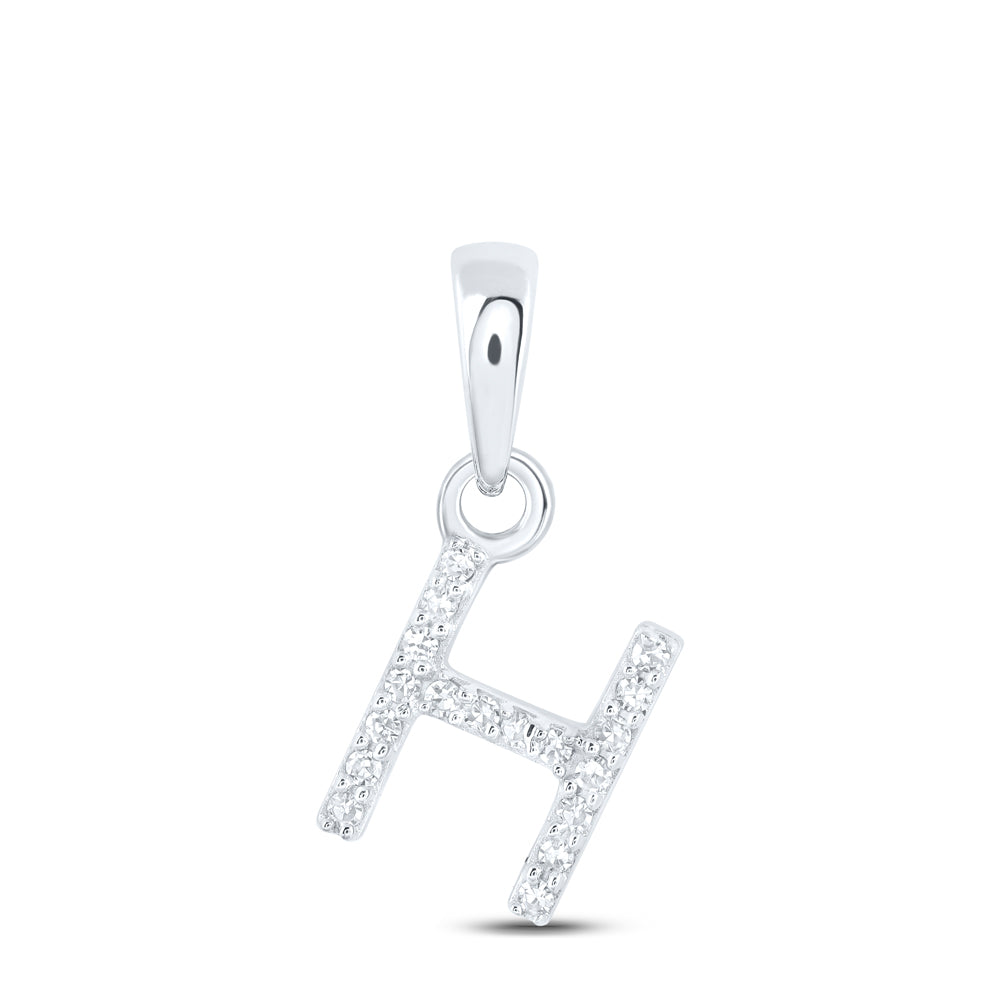 10kt White Gold Womens Round Diamond H Initial Letter Pendant 1/20 Cttw