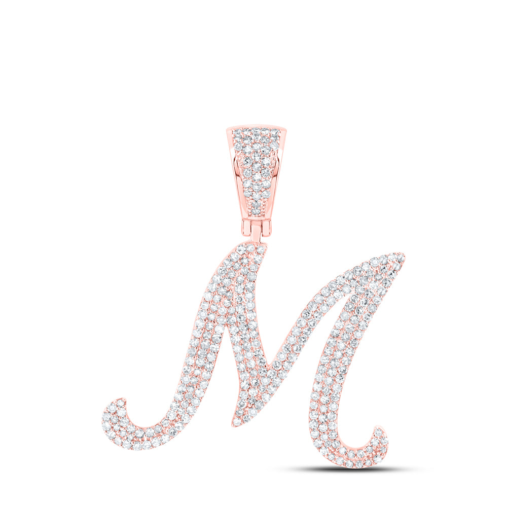 10kt Rose Gold Mens Round Diamond M Initial Letter Charm Pendant 1-1/5 Cttw