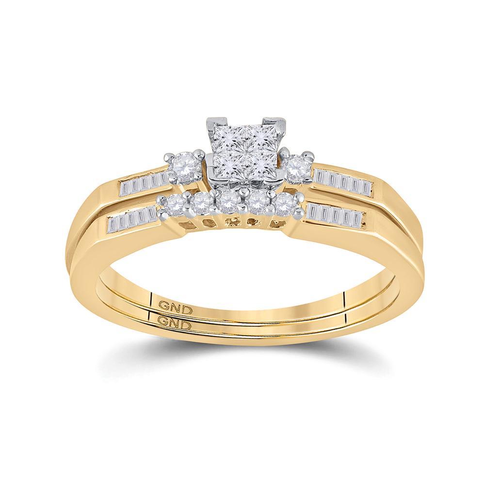 10kt Yellow Gold Princess Diamond Bridal Wedding Ring Band Set 1/3 Cttw