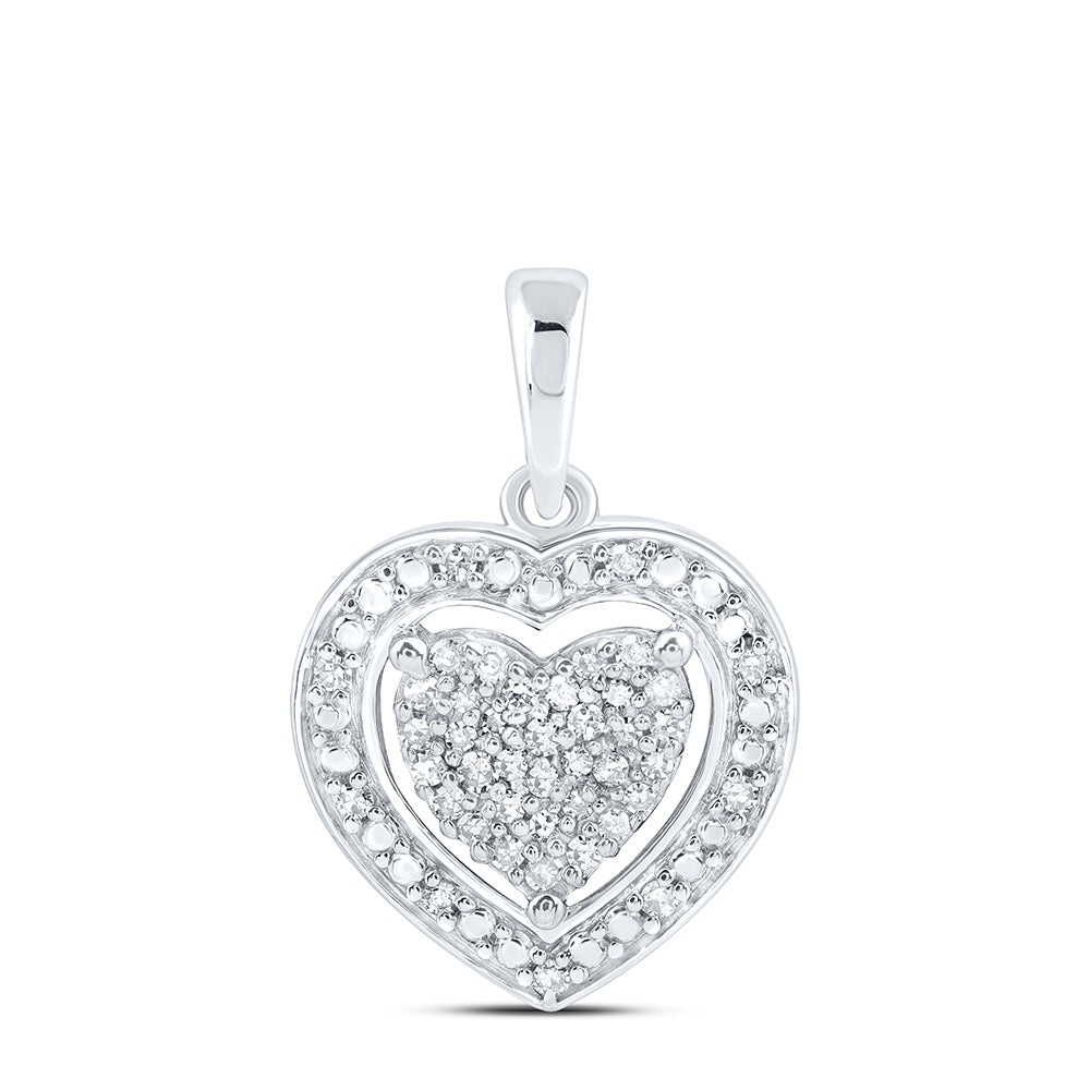 Sterling Silver Womens Round Diamond Heart Pendant 1/8 Cttw