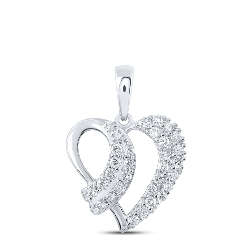 10kt White Gold Womens Round Diamond Heart Pendant 3/8 Cttw